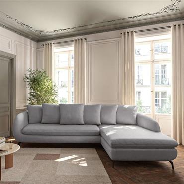 Canapé d'angle droit fixe en tissu tramé - gris ardoiseCOLINE