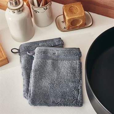 Lot de 2 gants de toilette bouclette en coton - gris anthraciteNOUN
