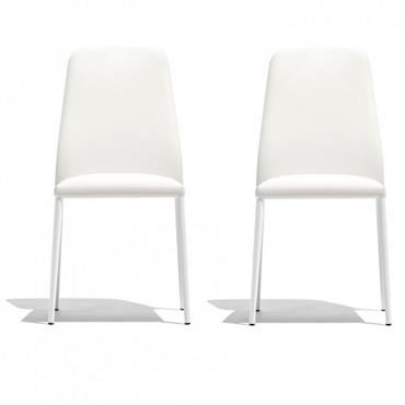 Lot de 2 Chaises CLUB structure métal assise rembourré aspect cuir blanc