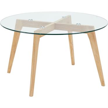 Bout de canapé en verre et bois d'hévéa - transparent D80xH45cmLAVOIE