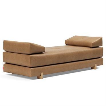 Méridienne design SIGMUND WOOD convertible lit 160x200 cm pieds chêne tissu Faunal Brown