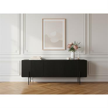 Cliquez pour agrandir et passer en diaporama Meuble TV 2 portes 1 tiroir 150 cm MATHILDE pieds noirs BOBOCHIC