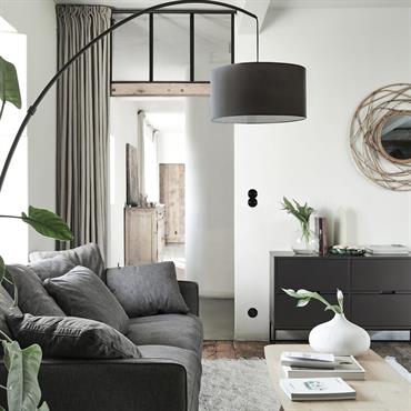 Cliquez pour agrandir et passer en diaporama Lampadaire électrifié en acier et coton H215cm - noirOBRERO