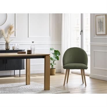 Chaise LALIE tissu velours côtelé et pieds scandinaves bois vert   BOBOCHIC