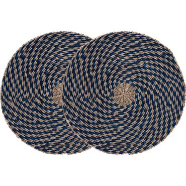 Lot de 2 sets de table ronds en jonc de mer D36cm - bleuJOSEON