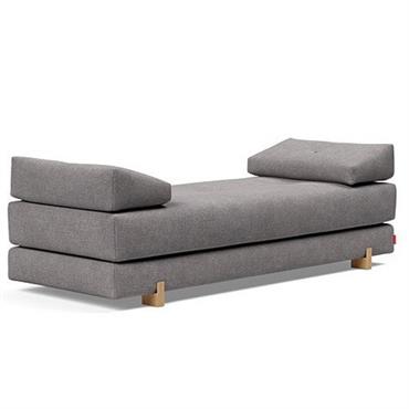 Cliquez pour agrandir et passer en diaporama Méridienne design SIGMUND WOOD convertible lit 160x200 cm pieds chêne tissu Flashtex Light Grey