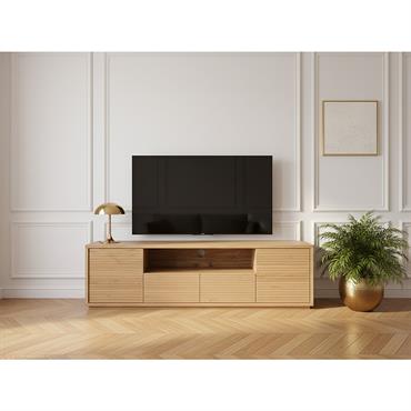 Cliquez pour agrandir et passer en diaporama Meuble TV 2 portes 180 cm FERRET effet tasseaux de bois BOBOCHIC