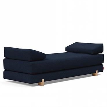 Méridienne design SIGMUND WOOD convertible lit 160x200 cm pieds chêne tissu Mixed Dance Blue