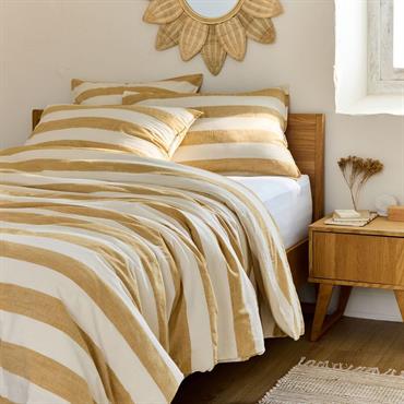 Housse de couette à rayures en coton flammé lavé 240x220cm - jauneMARAGE