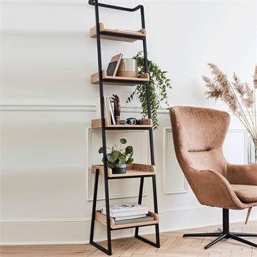 Étagère 5 tablettes plaquée frêne et métal noir L40cm - bois clairESTANIER