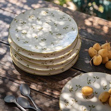Cliquez pour agrandir et passer en diaporama Lot de 6 assiette à dessert à motif floral vert en faïence d22cm - blanc