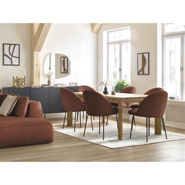 Cliquez pour agrandir et passer en diaporama Lot de chaises LALIE tissu velours côtelé et pieds métal noir orange BOBOCHIC