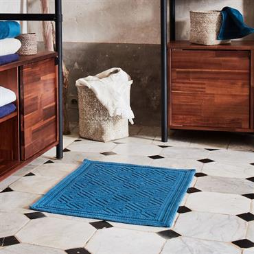 Tapis de bain surpiquage losanges en coton - bleu figuerolles 50x70cmSADOU