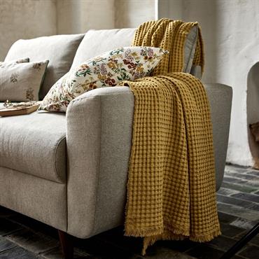 Plaid en coton effet gaufré finition franges 130x170cm - jaune auroreSULLY