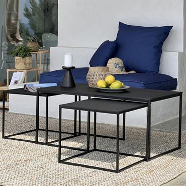 Set de 3 tables basses gigognes en angle en métal - noirZYAN