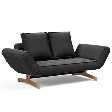 Cliquez pour agrandir et passer en diaporama INNOVATION LIVING Canapé design GHIA WOOD convertible 80x210 cm tissu Bouclé Charcoal