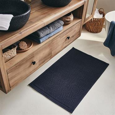 Cliquez pour agrandir et passer en diaporama Tapis de bain en coton jacquard - l60xL100cm bleu calabrunSADOU