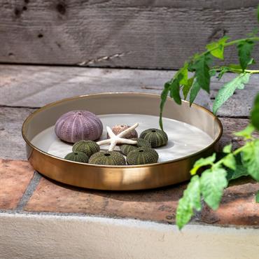 Plateau décoratif rond en fer émaillé - beige D29