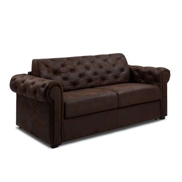 Canapé CHESTERFIELD Convertible Express 140 cm sommier lattes matelas 16 cm microfibre vintage