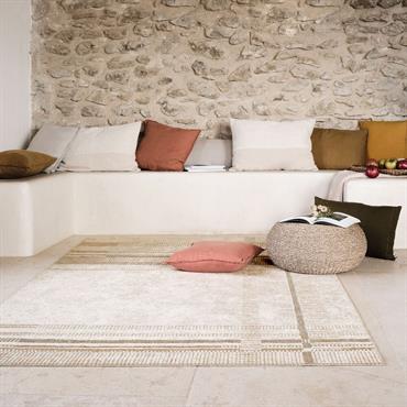 Cliquez pour agrandir et passer en diaporama Tapis à motifs linéaires en tissu recyclé 160x230cm - beigeHOMERE