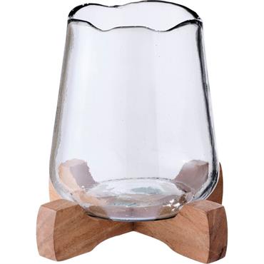 Photophore en verre sur pied en bois D17