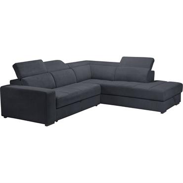 Canapé d'angle droit convertible avec coffre en tissu doux - bleu calabrunORIGANO