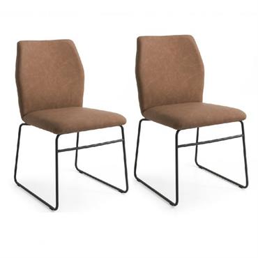 Lot de 2 Chaises HEXA structure métal assise aspect cuir tabac