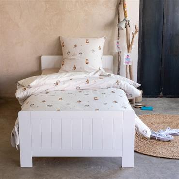 Housse de couette enfant 140x200cm et 1 taie d'oreiller 63x63cm motif animaux en coton - blancGEDEON