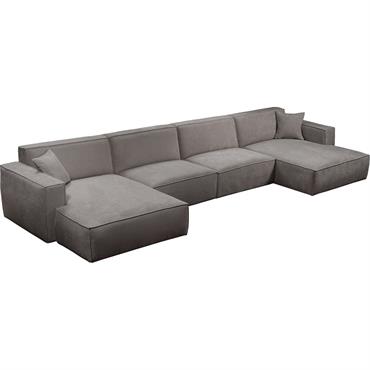 Cliquez pour agrandir et passer en diaporama Canapé d'angle panoramique fixe en tissu tramé - grisKUBO