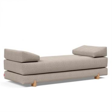 Méridienne design SIGMUND WOOD kenya Gravel beige convertible lit 160*200 cm pieds chêne