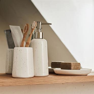 Porte brosse à dent en céramique mouchetée - blanc ventouxNEOULES