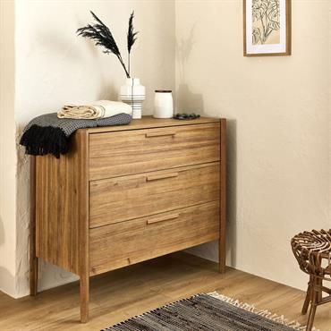 Commode 3 tiroirs en bois d'acacia massif - bois clairEMILIO