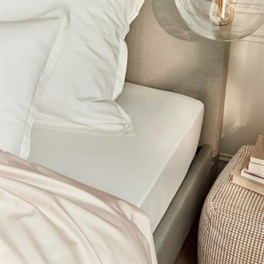 Drap housse en satin lavé 140x200cm B30cm - blanc ventouxSATINE