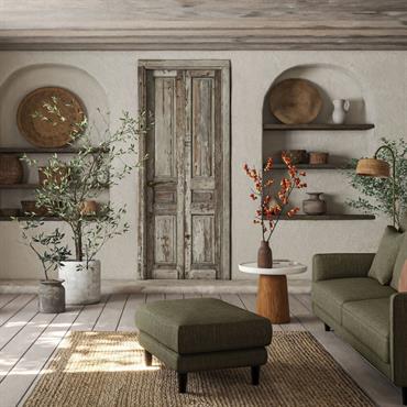 Pouf en tissu mixte - vert cèdreLENITA