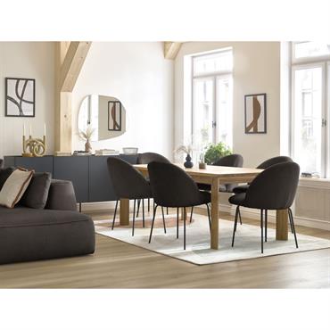 Chaise LALIE tissu velours côtelé et pieds métal noir taupe   BOBOCHIC