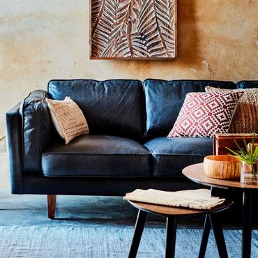 Cliquez pour agrandir et passer en diaporama Canapé 3 places fixe en cuir de vachette - noirBROOKLYN