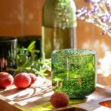 Cliquez pour agrandir et passer en diaporama Lot de 4 gobelet en verre bullé 26cl - vert avocado