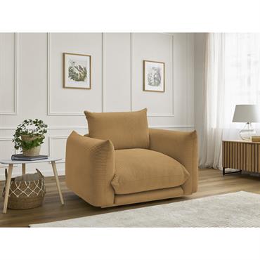 Cliquez pour agrandir et passer en diaporama Fauteuil ERNEST tissu velours côtelé jaune BOBOCHIC