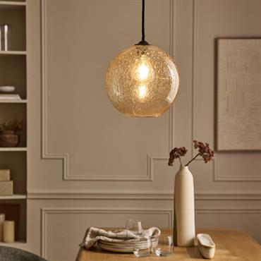 Suspension électrifiée en verre texturé D25cm - transparentLIMONE