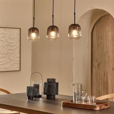 Cliquez pour agrandir et passer en diaporama Suspension électrifiée avec 3 luminaires en verre - grisOROMIA