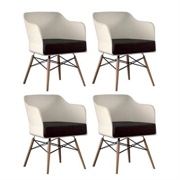 Lot de 4 chaises design NORDIKA coque blanche et hêtre massif coussin anthracite