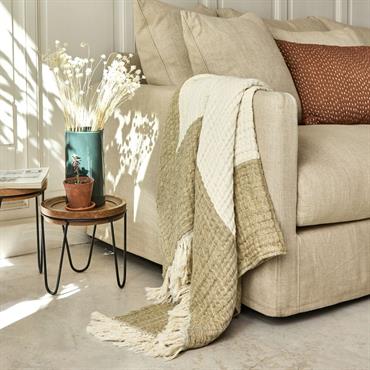 Plaid gaufré à carreaux en lin et coton 130x170cm - vert mousseESTRELA