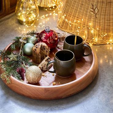 Plateau décoratif rond en bois d'acacia D45