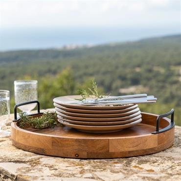 Plateau décoratif rond en bois de manguier D40cm - bois foncéACA