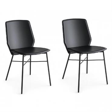 Lot de 2 Chaises SIBILLA structure métal assise cuir noir