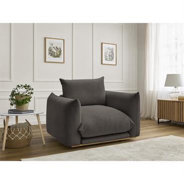 Cliquez pour agrandir et passer en diaporama Fauteuil ERNEST tissu velours côtelé taupe BOBOCHIC