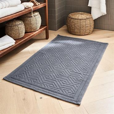Cliquez pour agrandir et passer en diaporama Tapis de bain surpiquage losanges en coton - gris restanque 60x100cmSADOU