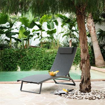 Bain de soleil en aluminium et textilène - noirPELLEGRIN