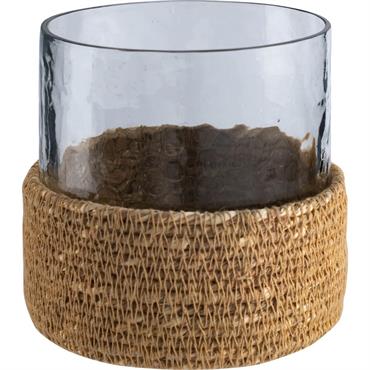 Cliquez pour agrandir et passer en diaporama Photophore en verre et jonc de mer D11cm - naturelTAYMA