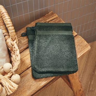 Cliquez pour agrandir et passer en diaporama Lot de 2 gants de toilette en coton peigné - vert cèdreAZUR